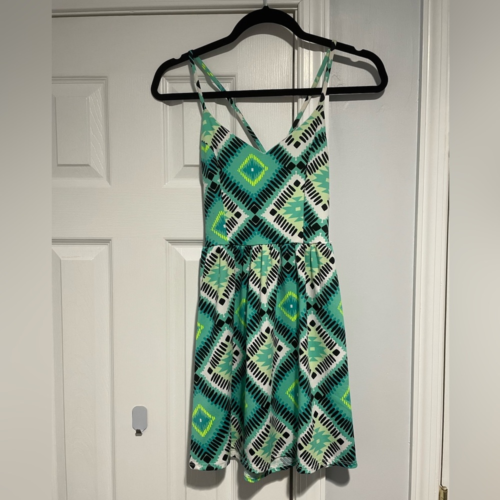 Stoosh Teal and Lime Green Geometric Sundress